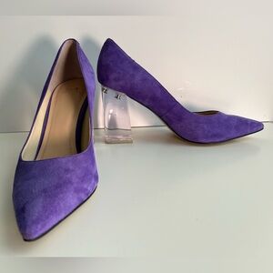 Like new, Marc Fisher LTD purple suede Zala pumps with clear acrylic heel sz8.5